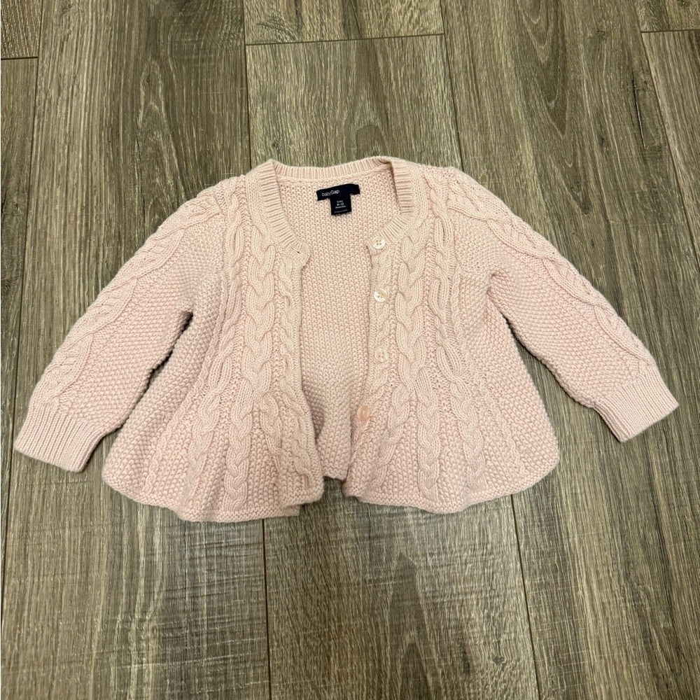 Baby Gap Sz 6-12m Knit Pink Sweater button front ruffle bottom Sweater